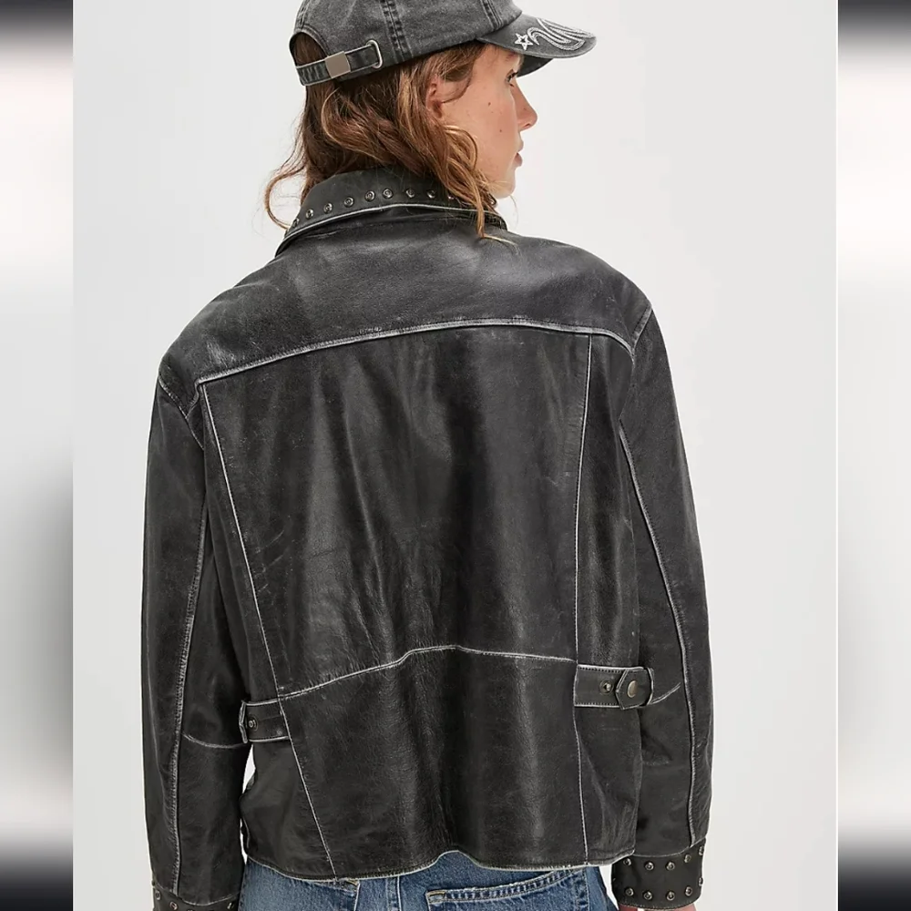 Nwt Found Black Leather Moto Jacket BRAND NEW WITH TAGS - Picture 2 of 9
